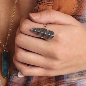 BOHO Antique Silver Feather Ring